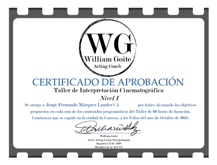 Taller de interpretación cinematográfica Integral Caracas